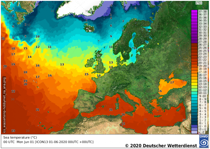 Wassertemperaturen in Europa