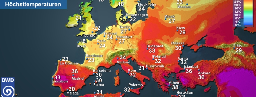 DWD Suedeuropa aechzt unter anhaltender Hitze
