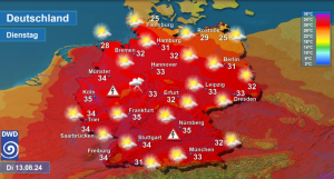 DWD Hundsmaessig heiss mit Wasserbomben Gewittern